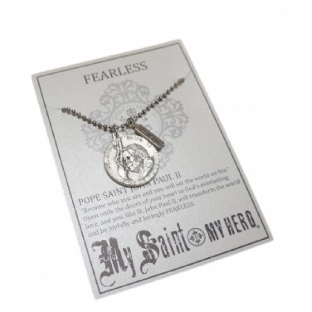 My Saint My Hero Fearless Silver Medallion Charm | Ball Necklace | Retired NWT